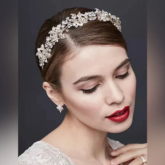 Elegant Silver Floral Headband From David’s Bridal Silver Floral Headband for Brides - Bridal Hair Accessory  main image 4